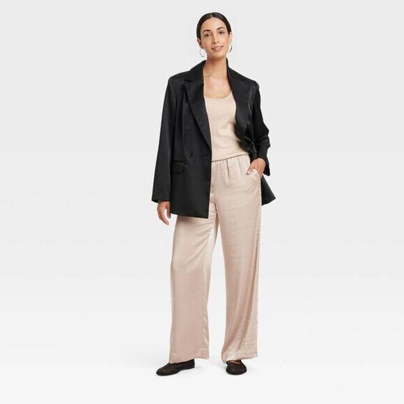 A New Day NWT Women's Mid-Rise Straight Leg Satin Pull-On Pants Cream XXL - Picture 3 of 9